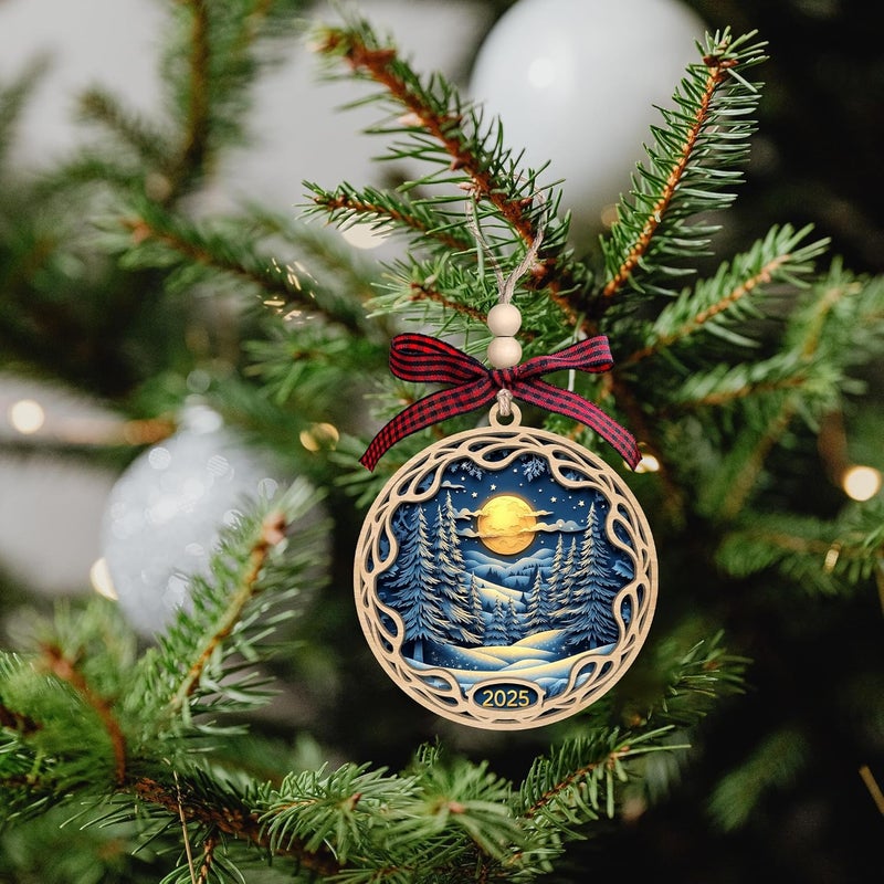 SUCHAGIFT Christmas Ornament 2025 - Moon Winter Forest Christmas Tree Ornaments, Blue Gold Moon Ornaments for Xmas Tree - Wood Holiday Ornament 2025 - Image 4